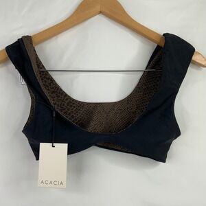 Acacia Echo Bikini Set Black Leopard Reversible High Waist Scoop Neck Small NWT